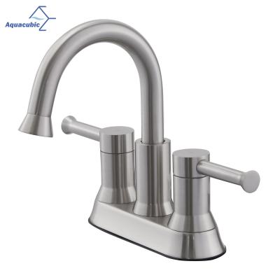 China Hot Sale Metered Faucets America Brushed Nickel Copper 2 Handles 4 Inch Centerset Faucet Vanity Sink Basin Bathroom for sale