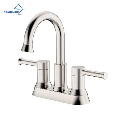 China Metered Faucets Aquacubic CUPC CE Certified Stainless Steel Bathroom Basin Sink Vanity Centerset Low Lead Brass Faucet for sale