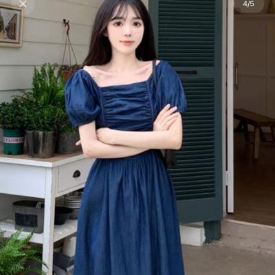 China Slim women's dress big fat sister style denim dress summer anti-static cover female belly newcollar slim dress for sale