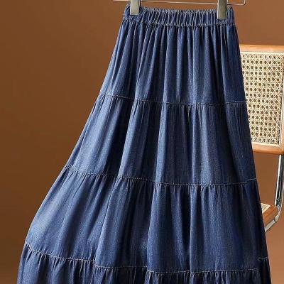 China Anti-static denim skirts for women long oversized hem skirt bule jeans skirt for ladies dress for sale