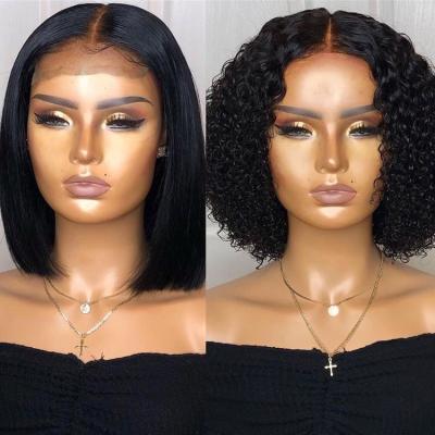 China Factory Wholesale Cheap Natural Brazilian 13*4 Color Silky Straight Wave Lace Front Wigs For Black Women Dangle Hair Short Wigs for sale