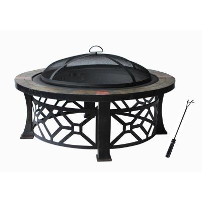 China Outdoor BBQ Mosaic Fire Pit With Cover, Black Antique Bronze Leg Frame for sale