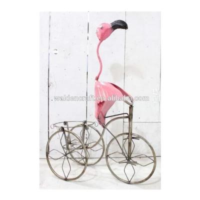 China Durable Pink Flamingo Bicycle Pot Holder Plant Container Garden Decoration for sale