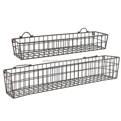 China Sustainable Set of 2 Country Rustic Wall Mounted Up-To-Date Metal Wire Storage Basket Display Racks for sale