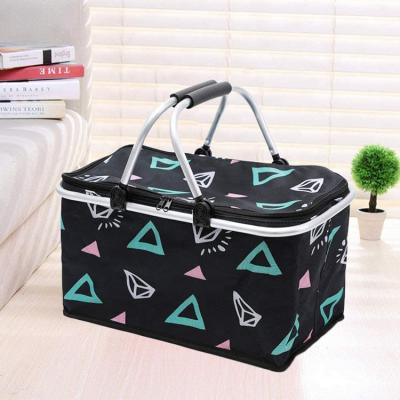 China Waterproof Grocery Market Folding Insulated Picnic Basket Tote Carry Basket Folding Cooler Bag for sale