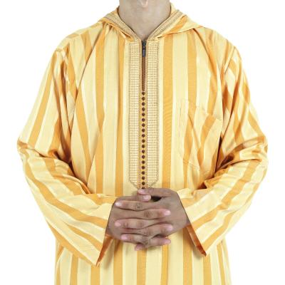 China Hot Selling Moroccan Muslim Clothing Mens Clothing Embroidered Kaftan With Hoodie New Deisgn Middle East T/R Abaya Material for sale