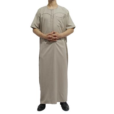 China Wholesale FOB Price Canvas Cotton Men Short Sleeve Thobe Daffah Pocket Long Robes Marocain OEM Kaftan Men for sale