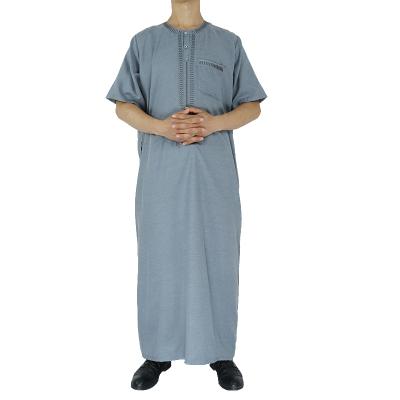 China Current Muslim Men's Thobe Moroccan Style Cotton And Linen Fabric For Islamic Men's Thobe 56-62 for sale