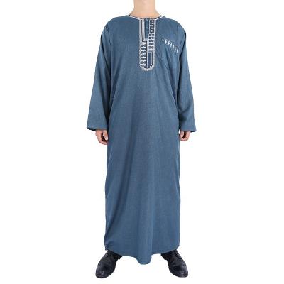 China Cotton Canvas 6 Colors Dubai Muslim Long Sleeve Robe Hig Long Sleeve Saudi Arabian Round Neck Long Sleeve Thobe for sale