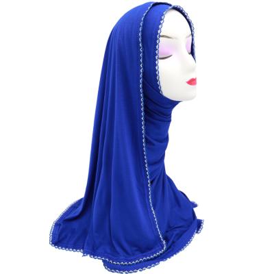 China 100% cotton khimar pinless instant knitting shawl 2021 slips on single hijab headcover muslim scarf unique design for sale