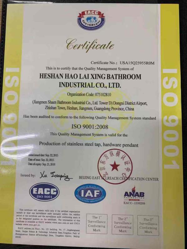 ISO9001 - Heshan Haolaixing Sanitaryware Industrial Co., Ltd.