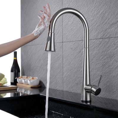 China High Quality Sense Faucets 304 Stainless Steel Kitchen Sink Water Brushed Color Pull Out Touch Sensor Smart Kitchen Faucet for sale