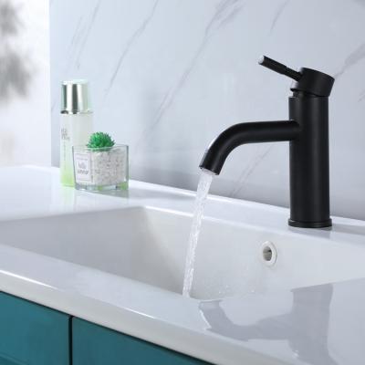 China Modern High Quality Bathroom Faucet Mixer Tap Ceramic 304 Stainless Steel Hot Cold Water Single Handle Brushed Black Basin Faucet for sale