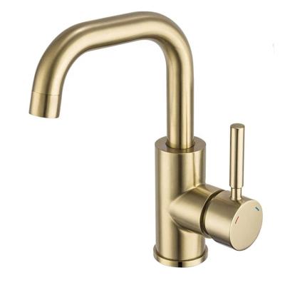 China Hot Sale Modern Bathroom Mixer Deck Mounted Hot Cold Water Faucet Gold 304 Stainless Steel Single Handle Basin Faucet for sale