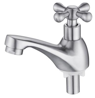 China Best Modern Selling 304 Stainless Steel Cold Water Brushed Sink Taps Mixer Bathroom Wash Single Handle Ceramic Basin Faucet for sale