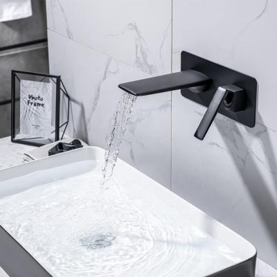 China Beautiful Design Modern Black Brass Waterfall Chrome Bathroom Basin Faucet Wall Mounted Mixers for sale