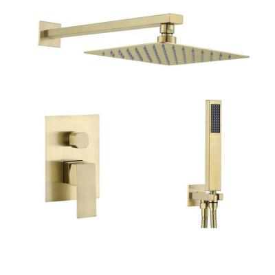 China Slide Bar Shower System Gold Free Shower Set 12 Inch Wall Mounted High Pressure Shower Set for sale