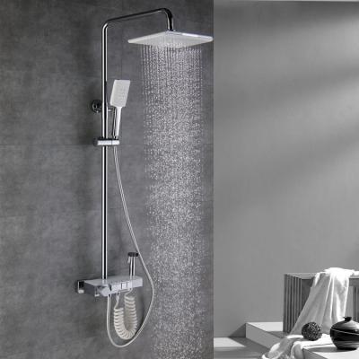 China With European Luxury Slide Bar Shower Column With Thermostatic Faucet Bathroom Rain Bath Shower Set for sale