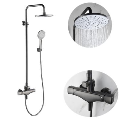 China With Slide Bar European Style Sanitary Ware Bathroom Rain Shower Mixer Waterfall Wall Mounted Black Brass Shower Faucet Sets for sale