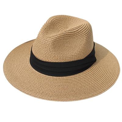 China Machine Sew Women's UPF50 Summer Straw Hat Wide Brim Fedora Sun Beach Foldable Hat for sale