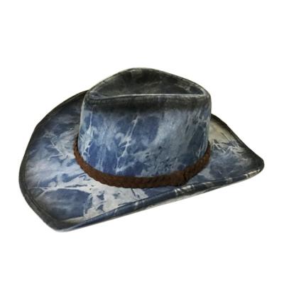 China cut & Sew Dyed Image Western Simple Blue Denim Cowboy Hat for sale