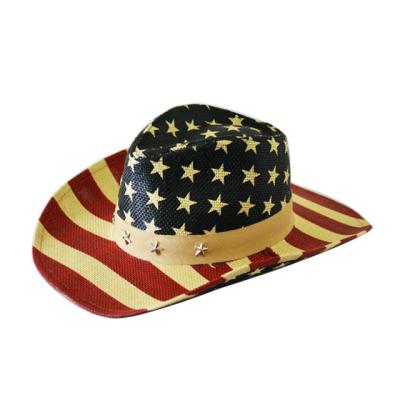 China cut & Sew With Printing CCM Topsale Cowboy Hats With USA Flag Printing Logo for sale