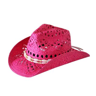 China Weave Knitted Natural Pink Black Cowboy Hats For Women Elastic Band for sale