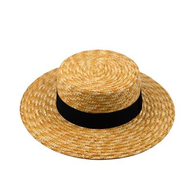 China Wholesale Eco-Friendly Classic Black Sliver Natural Raw Material Wheat Braids Straw Hat Hats for sale