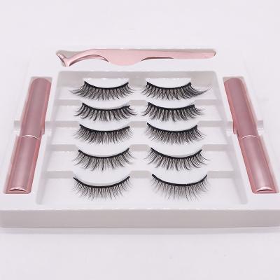 China Hot Selling Natural Mini Circles False Eyelashes Flexible 5 Pairs Mixed Magnetic Liquid Eyeliner Eyelash Set for sale