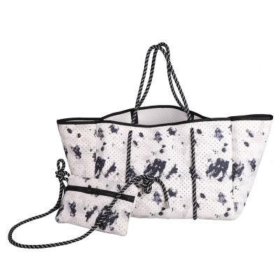 China Others Soft Neoprene Tote Picnic Bag Lunch Container Box Organizer For Outdoor Travel White Marble Pattern for sale