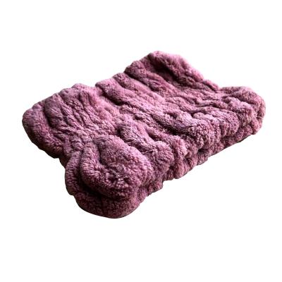 China Soft Coral Fleece Plush Stripe Wash Stitch Makeup Hair Band Shower Headband Bow for sale