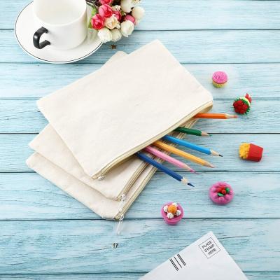 China Eco-friendly Custom Logo Blank Plain Toiletry Pouch Canvas Makeup Bag Cotton Cosmetic Bags for sale