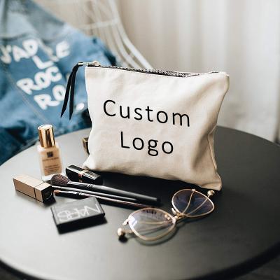 China Eco-friendly Custom Logo Cotton Canvas Pencil Bag Multi-Purpose Travel Small Cosmetic Makeup Bag for sale