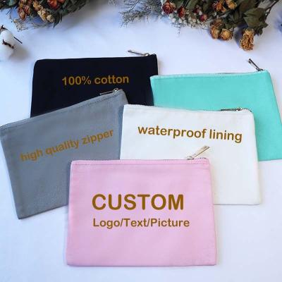 China Eco-friendly Small Eco Friendly Custom Cotton Blank Zipper Pouch Cosmetic  Bags Plain Cotton Canvas Makeup Bag With Logo for sale