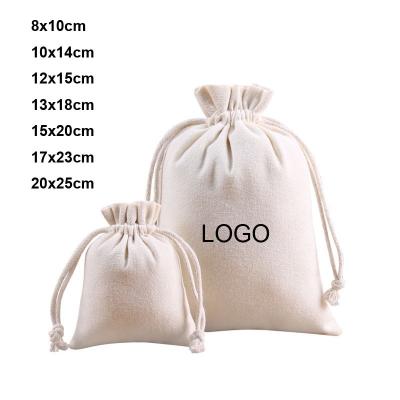 China Eco-friendly Eco Friendly Organic Muslin Cotton Pouch Promotional Small White Calico Cloth Canvas Drawstring Bag With Logo Printed for sale