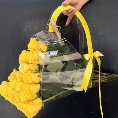 China Recyclable Tiktok Hot Selling Wholesale Square Small Size Pvc Transparent Plastic Flower Bag Clear Gift Flower Bags For Bouquets for sale