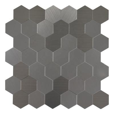 China Parquet hexagon brushed metal skin and glue aluminum mosaic for kitchen backsplash for sale