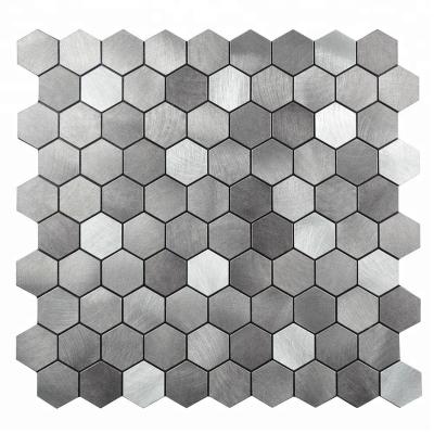 China Self Adhesive Aluminum Parquet Hexagon Mosaic Wall Slab in Gray for sale