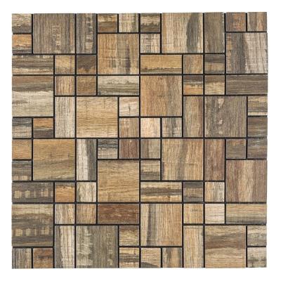 China Parquet 12 in. X12 inside. Faux Wood Brown PVC Adhesive Mosaic Slab for sale