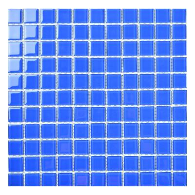 China Blue Parquet 4mm Crystal Glass Swimming Pool Mosaic Slabs for sale