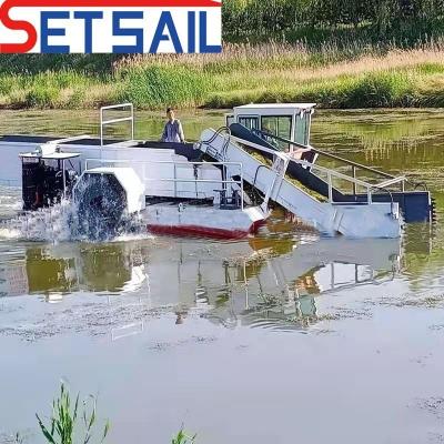 China Set Sail Water Weed Harvesting Vessel met transportband en opslagruimte 30 dagen terugbetaling Te koop