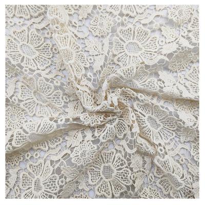 China New Fashion Breathable Cotton Guipure Floral Embroidery Fabric Water Soluble Lace Fabric For Women Dress for sale