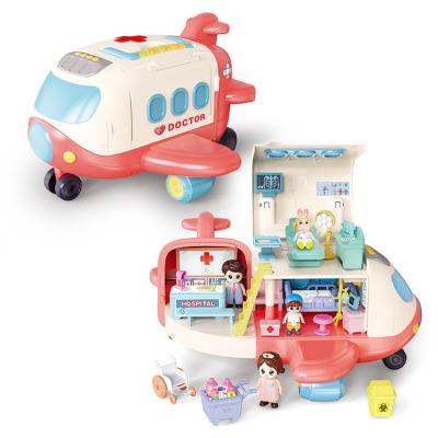 China Amazon Children's Plastic Pretend Play Set Two In One Music Medical Airplane DIY Role Playing Toys 34*21*34cm for sale