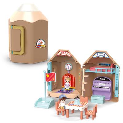 China Children's Plastic Pretend Play Set Two In One Music Crayon Dollhouse DIY Role Playing Toys 16*14*20.5cm for sale