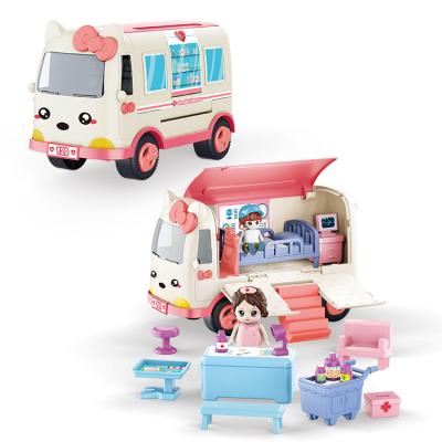 China Children's Plastic Pretend Playset Inertia Ambulance Scene Medical Instruments DIY Role Playing Toys 33*11.5*14.5CM for sale