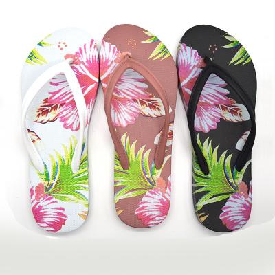 China CUSHIONING New Summer Printing OEM Flat Bottom Flip Flops For Women Men Beach Slippers for sale