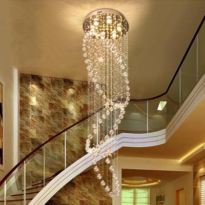 China Led Modern Lstairs Spiral Design K9 Crystal Chandelier Lights Villa Hotelchandelier Large Lustres Home Linear Pendant Lighting en venta