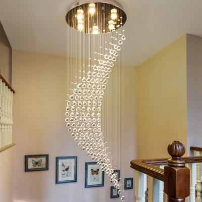 China Linear Crystal Long Arabian Pendant Light Large Size Spiral Long Modern Stair Foyer Fixture Hotel Villa Luxury Chandelier en venta