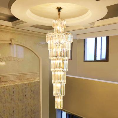 China Spiral Design Long Crystal Chandeliers Led Light Ac110 220V Lustre Hanglamp Modern Staircase Lighting Fixtures for sale