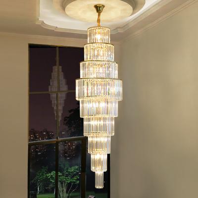 China Led Chandeliers Villa Hall Living Room Loft Staircase Lighting Long Crystal Hanging Lamp Art Deco Gold/Silver Kitchen Chandelier for sale